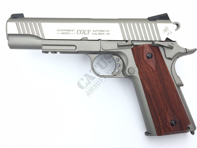 CyberGun pistolet airsoft GBB Colt 1911 Rail Co2 Argent 