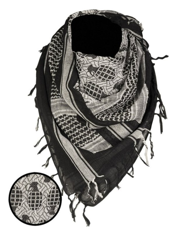Grenade Shemagh Arafat Mil-Tec Noir et blanc 